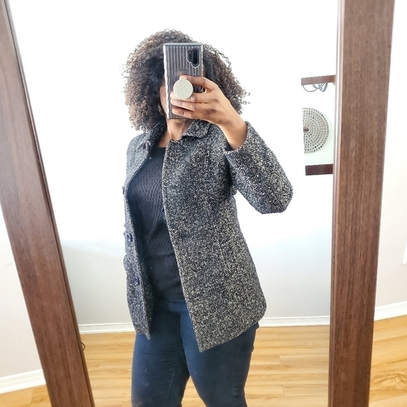 London Fog Women's Black and White Pea Coat S/M Wool Jacket - Picture 5 of 17